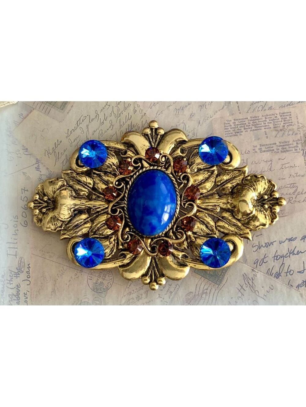 Handmade Magnet Brooch with Swarovski Crystals Elegant Gold-Tone Brooch